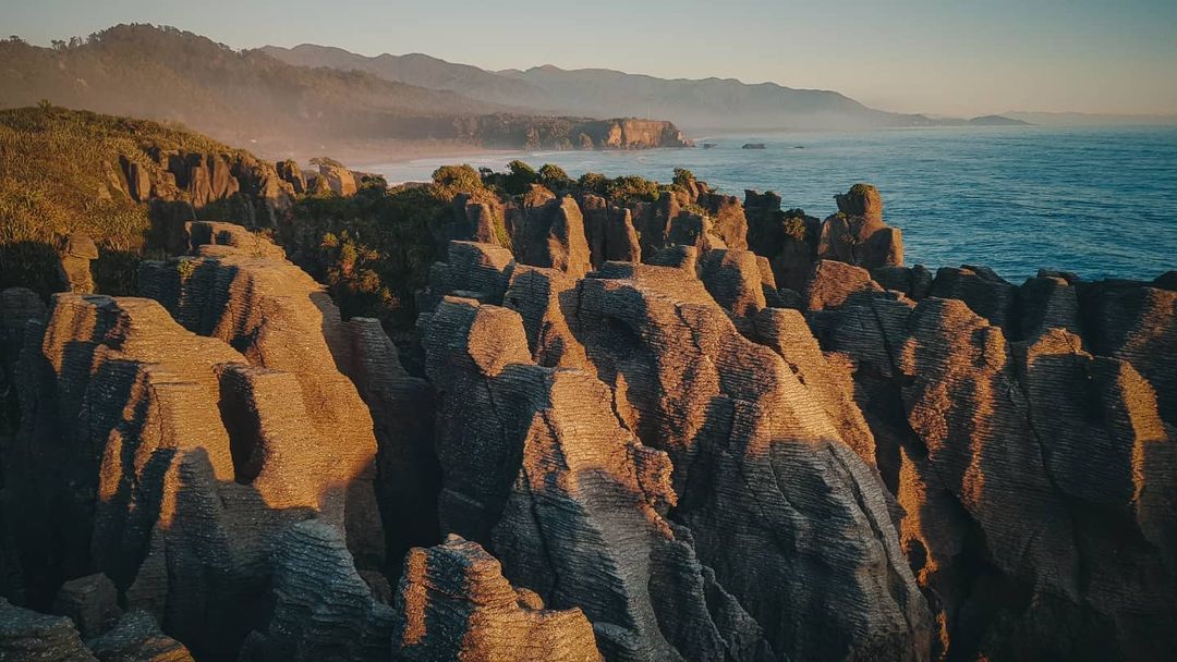 Instagram photo of Punakaiki pancake rocks during golden hour