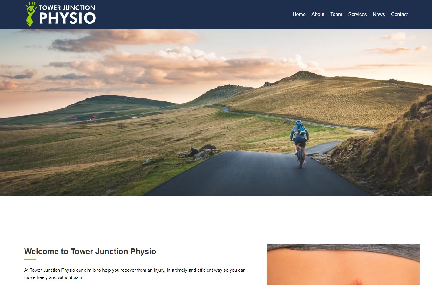 Screenshot of the Tower Junction Physio website
